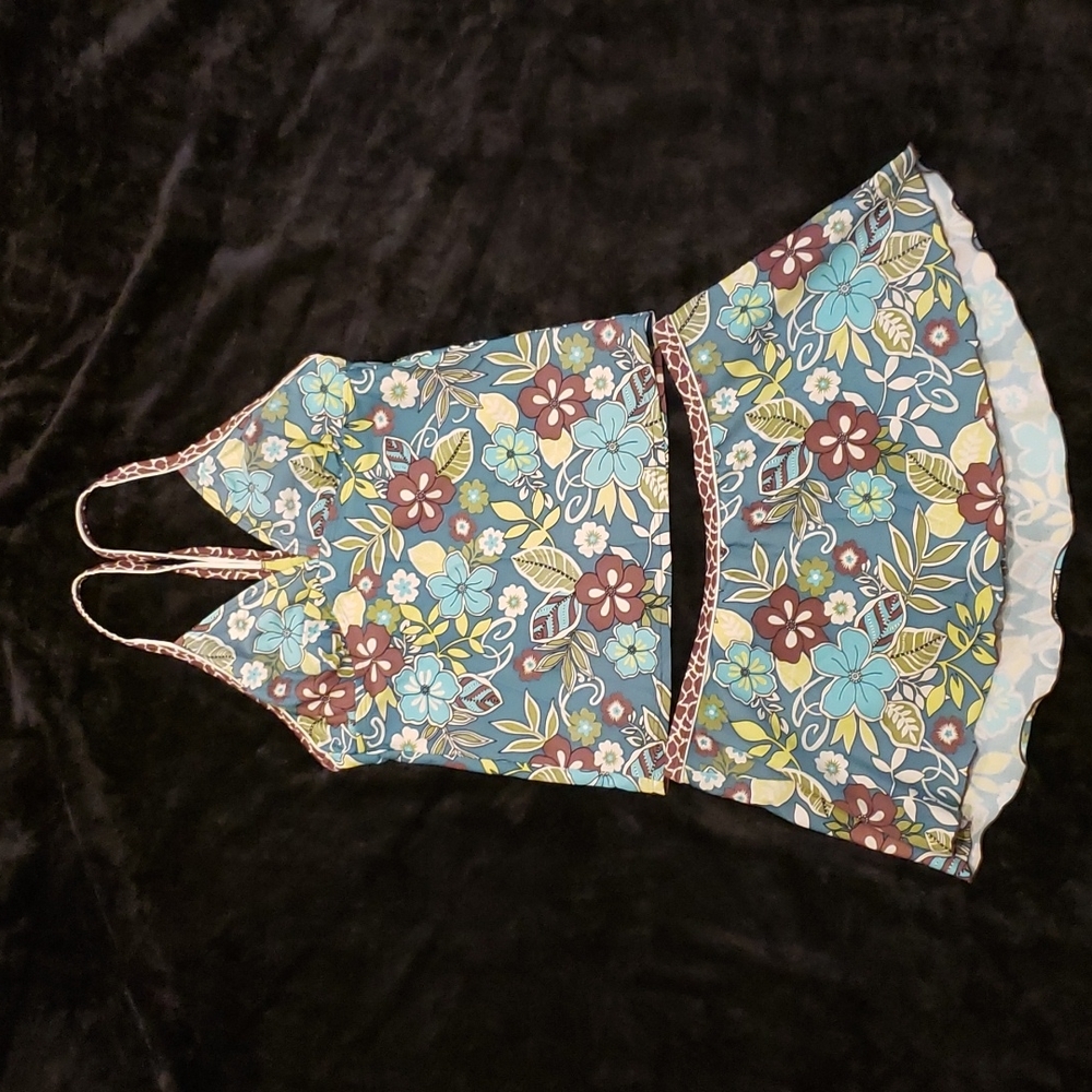 Athleta Teal,Brown,Green 2 piece Swim Suit Small Top Medium Bottom